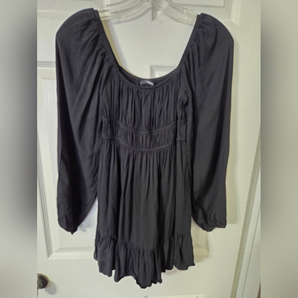 Forever 21 Black Blouse with Gathered Details